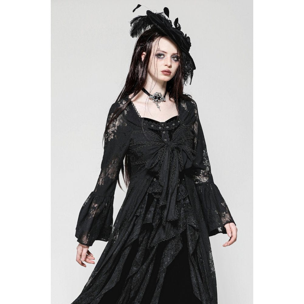 Darkinlove Women's Gothic Flared Sleeved Lace-up Lace Long Jacket