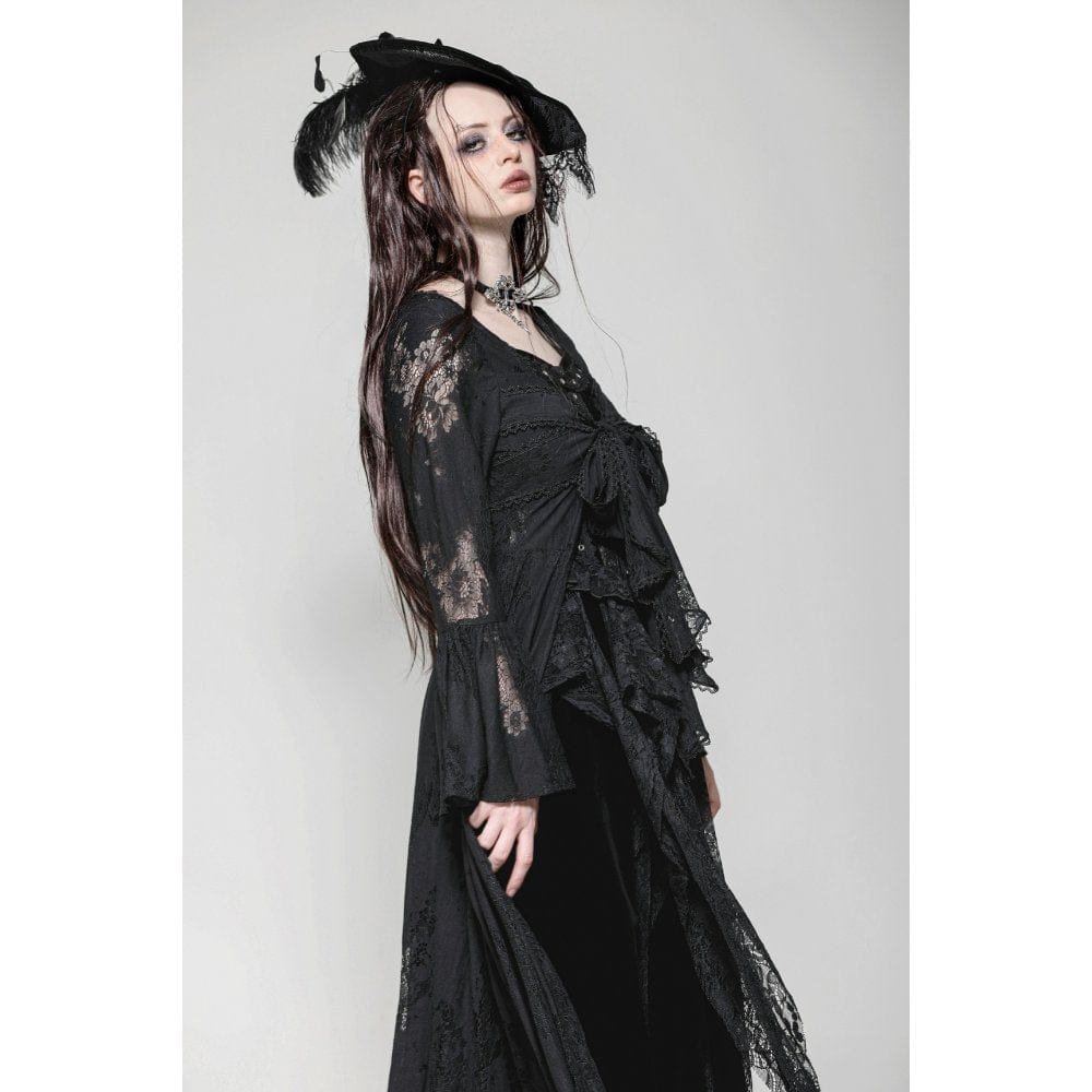 Darkinlove Women's Gothic Flared Sleeved Lace-up Lace Long Jacket