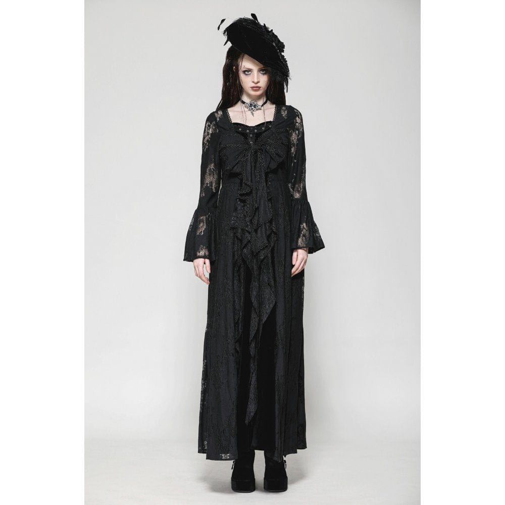 Darkinlove Women's Gothic Flared Sleeved Lace-up Lace Long Jacket