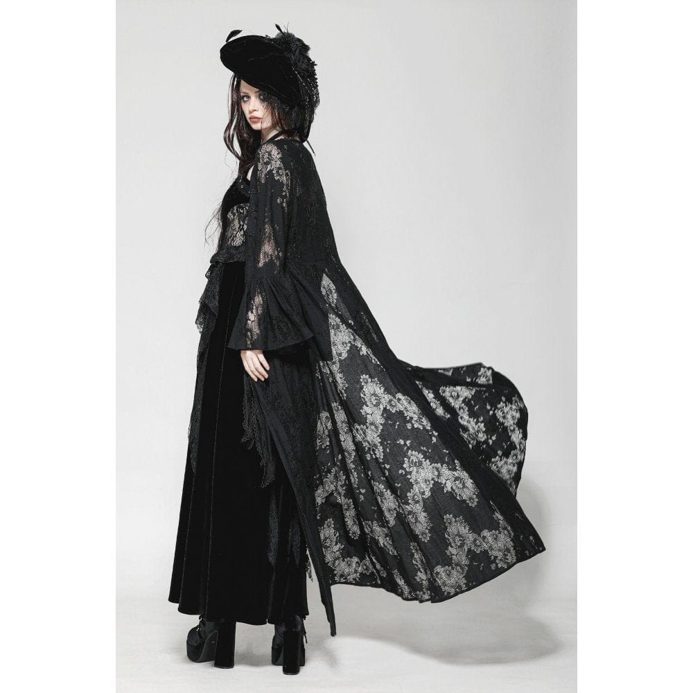 Darkinlove Women's Gothic Flared Sleeved Lace-up Lace Long Jacket