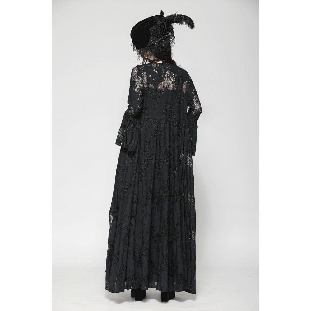 Darkinlove Women's Gothic Flared Sleeved Lace-up Lace Long Jacket