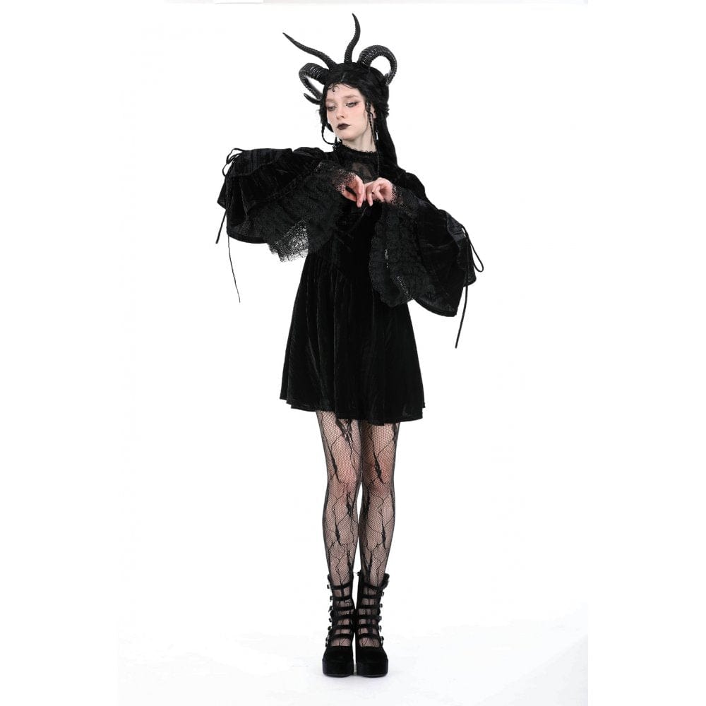 Darkinlove Women's Gothic Flared Sleeved Lace Velvet Dress