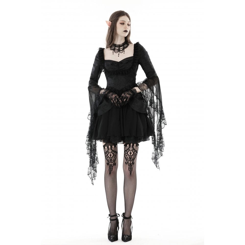 Darkinlove Women's Gothic Flared Sleeved Layered Dress