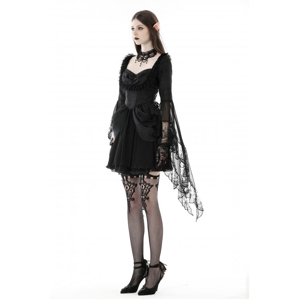 Darkinlove Women's Gothic Flared Sleeved Layered Dress