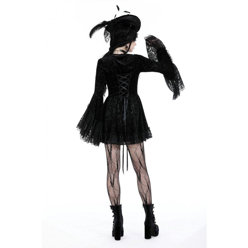 Darkinlove Women's Gothic Flared Sleeved Layered Velvet Dress