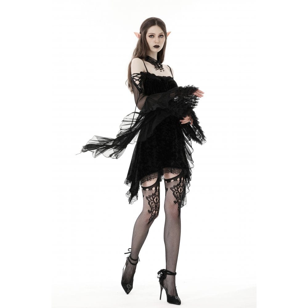 Darkinlove Women's Gothic Flared Sleeved Off Shoulder Velvet Dress