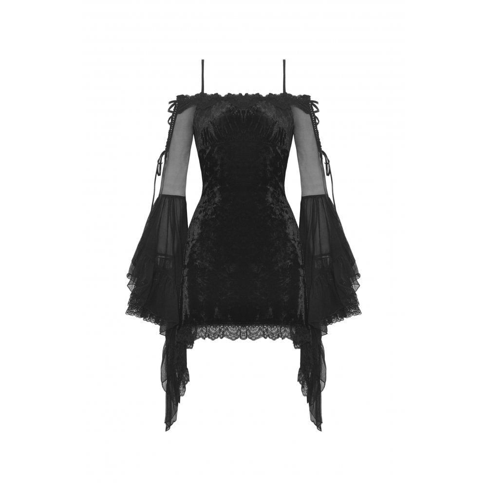 Darkinlove Women's Gothic Flared Sleeved Off Shoulder Velvet Dress