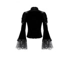 Darkinlove Women's Gothic Floral Applique Ruched Bell Sleeve Velvet Blouse