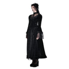 Darkinlove Women's Gothic Floral Applique Ruched Bell Sleeve Velvet Blouse