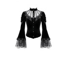 Darkinlove Women's Gothic Floral Applique Ruched Bell Sleeve Velvet Blouse