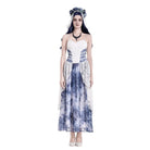 Darkinlove Women's Gothic Floral Blue Chiffon Hem Embossed Lace Midi Slip Dress