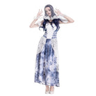 Darkinlove Women's Gothic Floral Blue Chiffon Hem Embossed Lace Midi Slip Dress