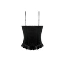 Darkinlove Women's Gothic Floral Butterfly Lace Splice Velvet Crop Top