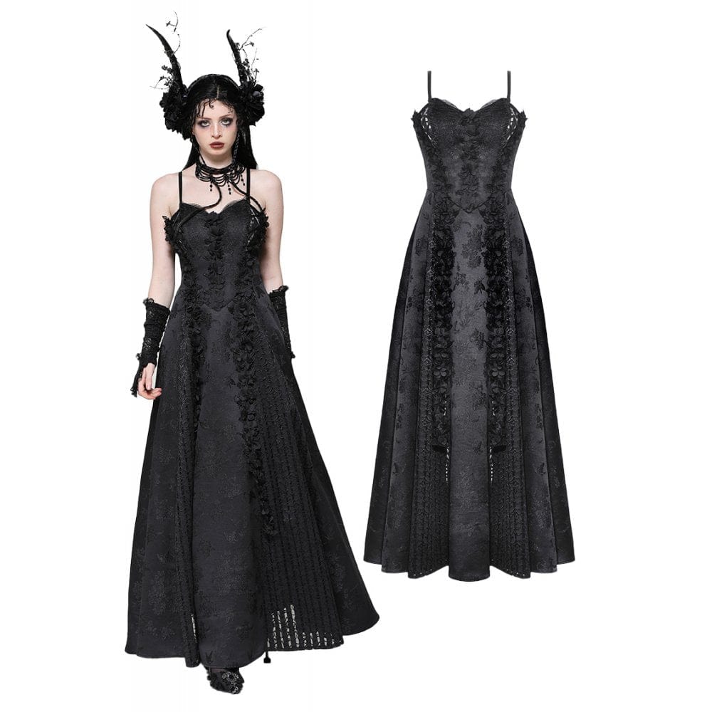 Darkinlove Women's Gothic Floral Crochet Slip Dress Wedding Dress