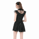 Darkinlove Women's Gothic Floral Cross Sheer Mesh Splice Short Dress