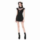 Darkinlove Women's Gothic Floral Cross Sheer Mesh Splice Short Dress