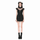 Darkinlove Women's Gothic Floral Cross Sheer Mesh Splice Short Dress