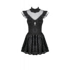 Darkinlove Women's Gothic Floral Cross Sheer Mesh Splice Short Dress