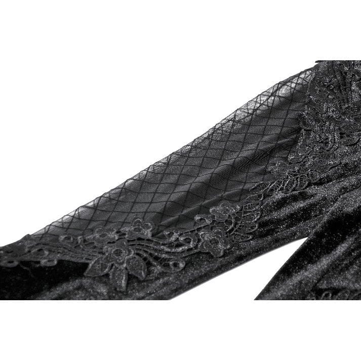 Darkinlove Women's Gothic Floral Decal Mesh Patchwork Velvet Leggings