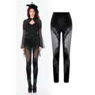 Darkinlove Women's Gothic Floral Decal Mesh Patchwork Velvet Leggings