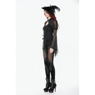 Darkinlove Women's Gothic Floral Decal Mesh Patchwork Velvet Leggings