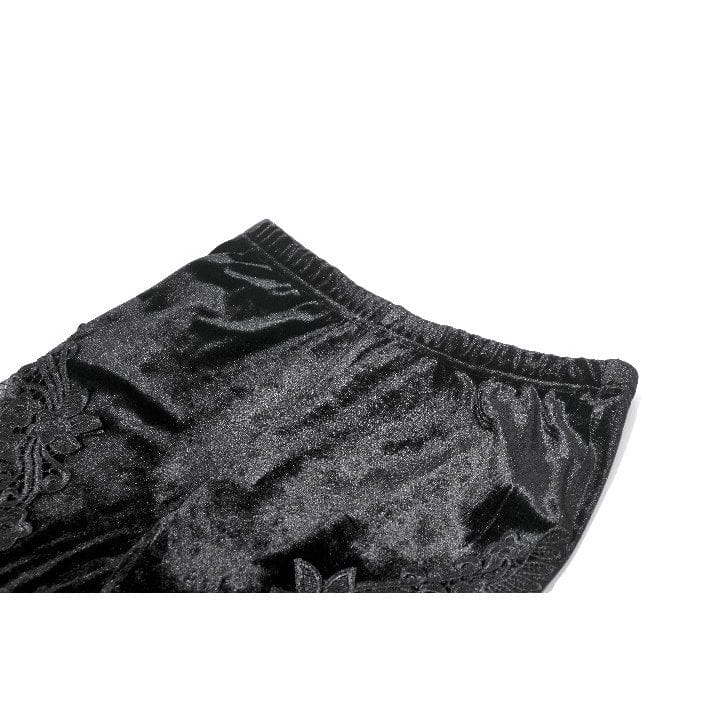 Darkinlove Women's Gothic Floral Decal Mesh Patchwork Velvet Leggings