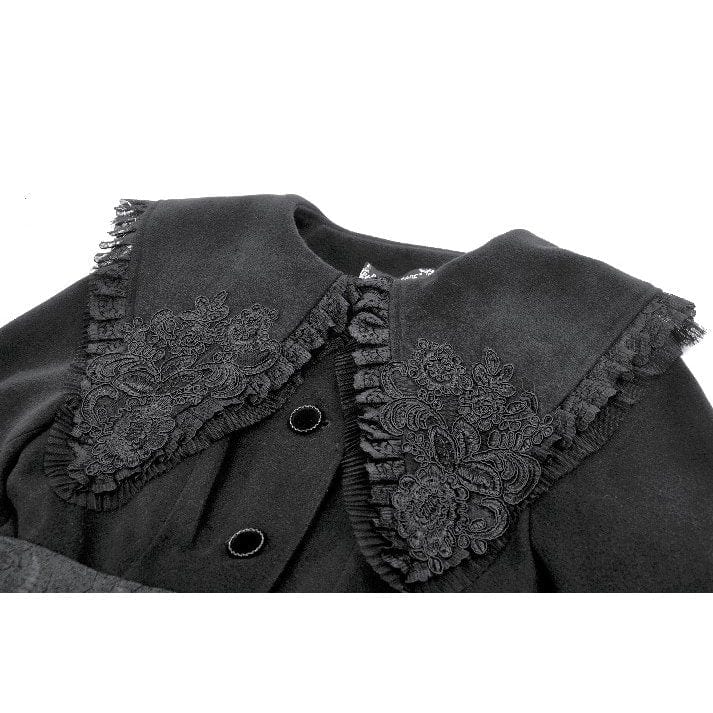 Darkinlove Women's Gothic Floral EmBroidered Bowknot Peter Pan Collar Coat