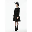 Darkinlove Women's Gothic Floral EmBroidered Bowknot Peter Pan Collar Coat