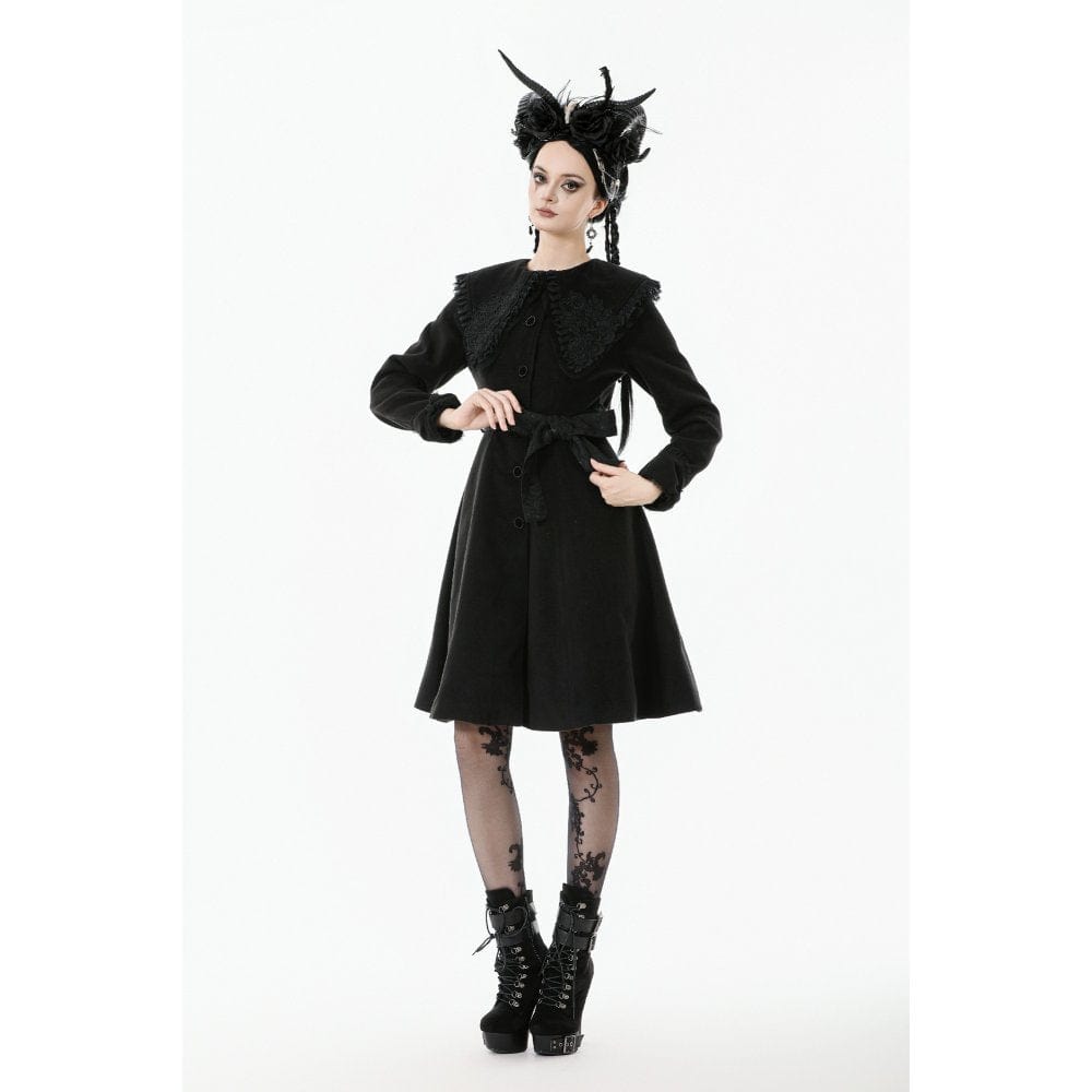 Darkinlove Women's Gothic Floral EmBroidered Bowknot Peter Pan Collar Coat