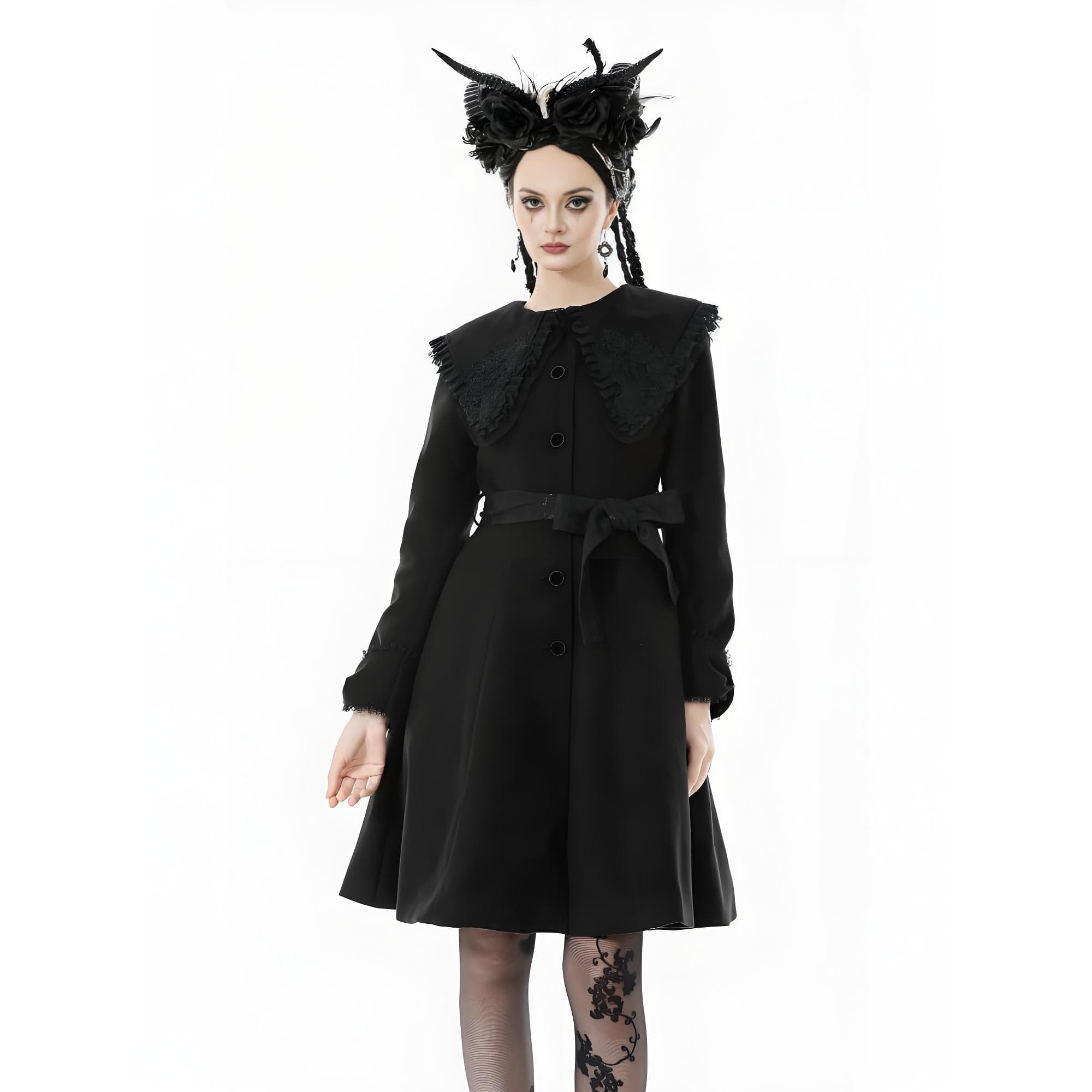 Darkinlove Women's Gothic Floral EmBroidered Bowknot Peter Pan Collar Coat