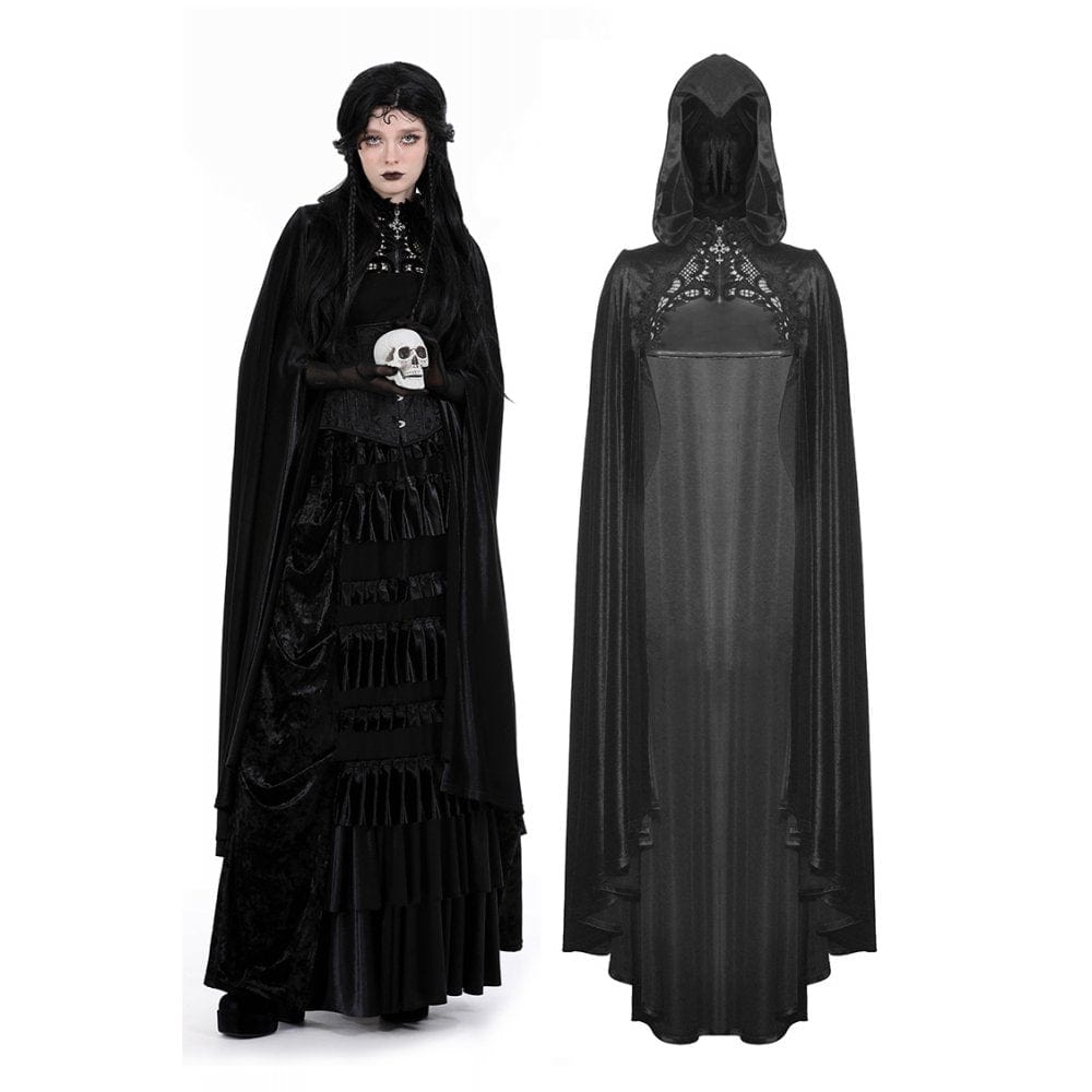 Darkinlove Women's Gothic Floral Embroidered Cape with Hood