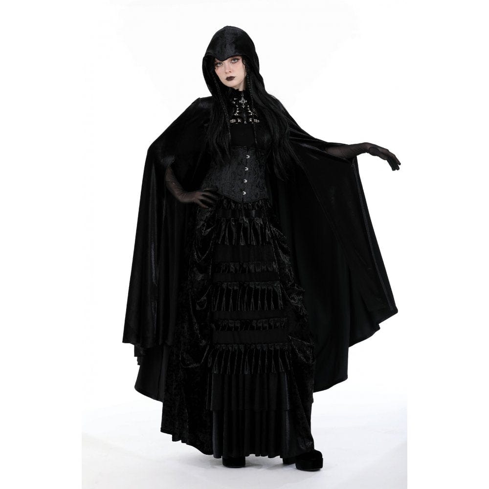 Darkinlove Women's Gothic Floral Embroidered Cape with Hood