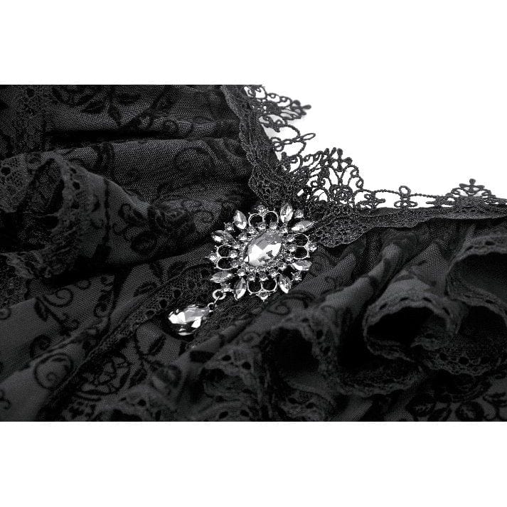 Darkinlove Women's Gothic Floral Embroidered Diamante Flared Sleeved Maxi Dress