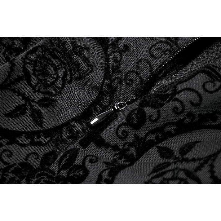 Darkinlove Women's Gothic Floral Embroidered Diamante Flared Sleeved Maxi Dress