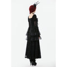 Darkinlove Women's Gothic Floral Embroidered Diamante Flared Sleeved Maxi Dress