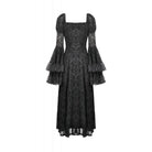 Darkinlove Women's Gothic Floral Embroidered Diamante Flared Sleeved Maxi Dress