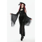 Darkinlove Women's Gothic Floral Embroidered Flared Pants