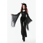 Darkinlove Women's Gothic Floral Embroidered Flared Pants