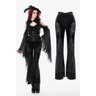 Darkinlove Women's Gothic Floral Embroidered Flared Pants