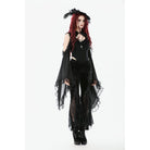 Darkinlove Women's Gothic Floral Embroidered Flared Pants