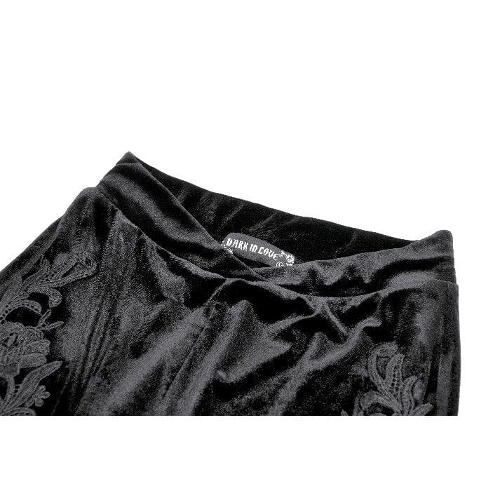 Darkinlove Women's Gothic Floral Embroidered Flared Pants