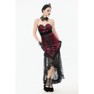 Darkinlove Women's Gothic Floral Embroidered High/Low Lace Maxi Skirt