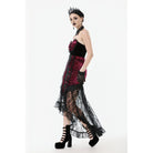 Darkinlove Women's Gothic Floral Embroidered High/Low Lace Maxi Skirt