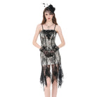 Darkinlove Women's Gothic Floral Embroidered Lace Irregular Hem Slip Dress