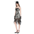 Darkinlove Women's Gothic Floral Embroidered Lace Irregular Hem Slip Dress