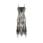 Darkinlove Women's Gothic Floral Embroidered Lace Irregular Hem Slip Dress