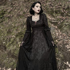 Darkinlove Women's Gothic Floral Embroidered Lace Splice Wedding Dress