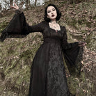 Darkinlove Women's Gothic Floral Embroidered Lace Splice Wedding Dress