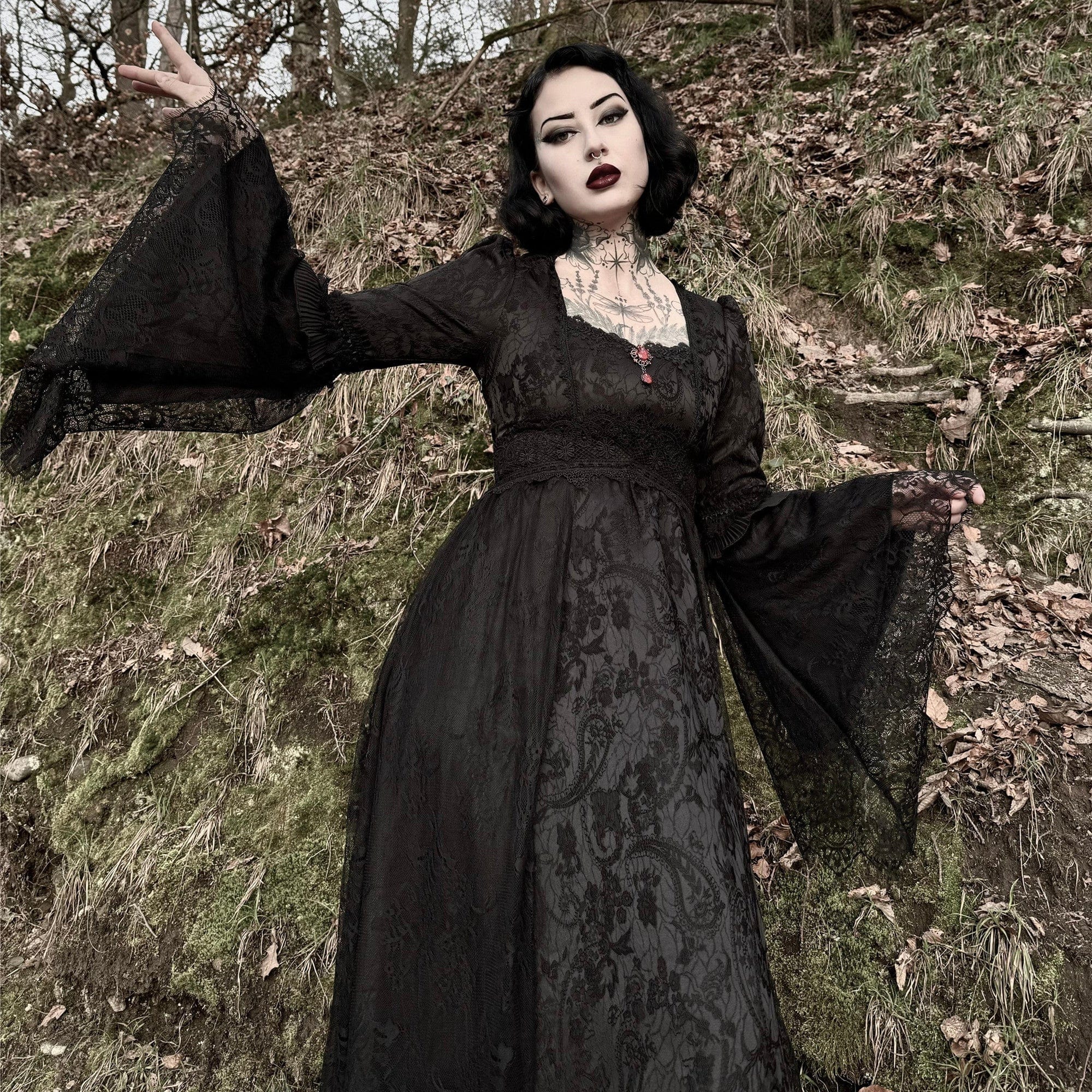 Darkinlove Women's Gothic Floral Embroidered Lace Splice Wedding Dress