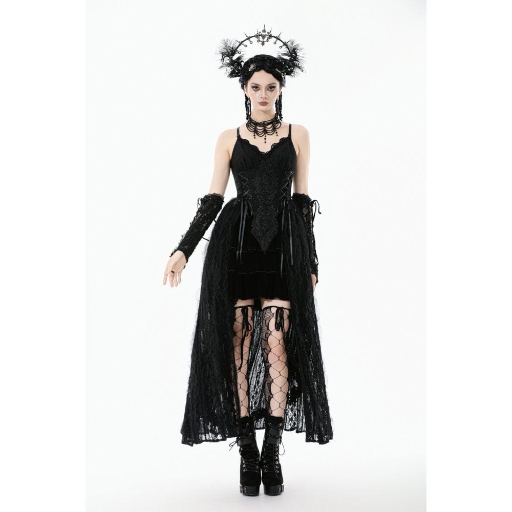 Darkinlove Women's Gothic Floral Embroidered Lace-up Slip Dress